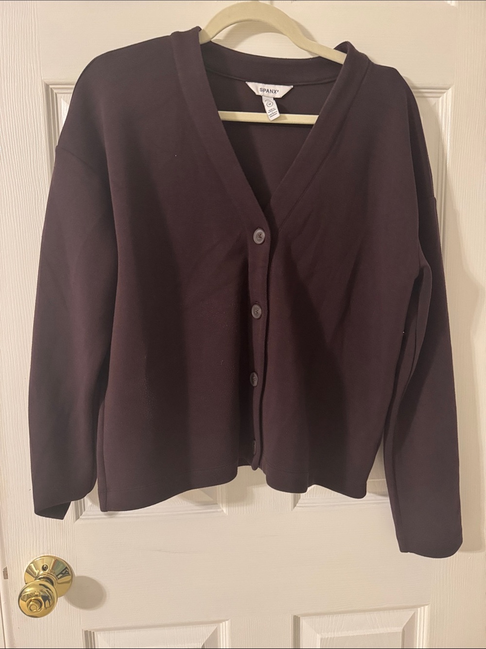 SPANX Women's V-Neck Button-Front Cardigan in Dark Brown